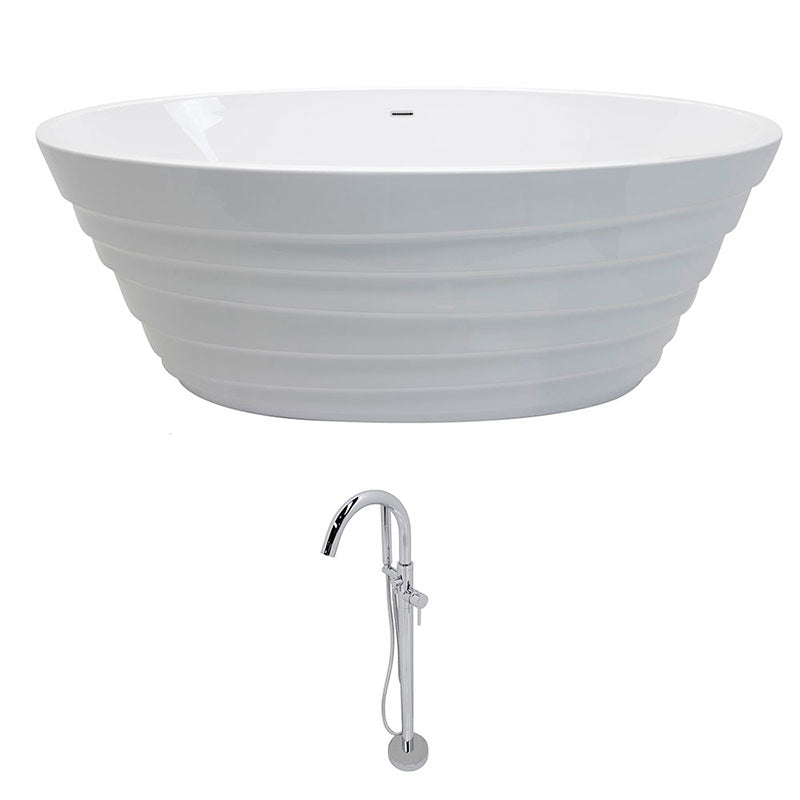 Anzzi Nimbus 5.6 ft. Acrylic Center drain Freestanding Bathtub in White with Kros Freestanding Faucet in Chrome