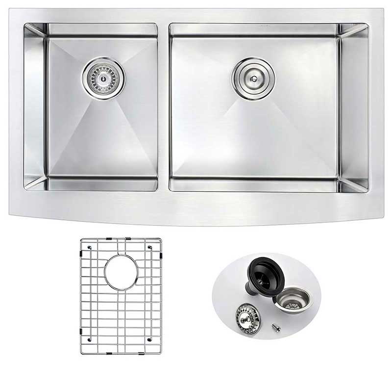 Anzzi ELYSIAN Series 36 in. Farm House 40/60 Dual Basin Handmade Stainless Steel Kitchen Sink