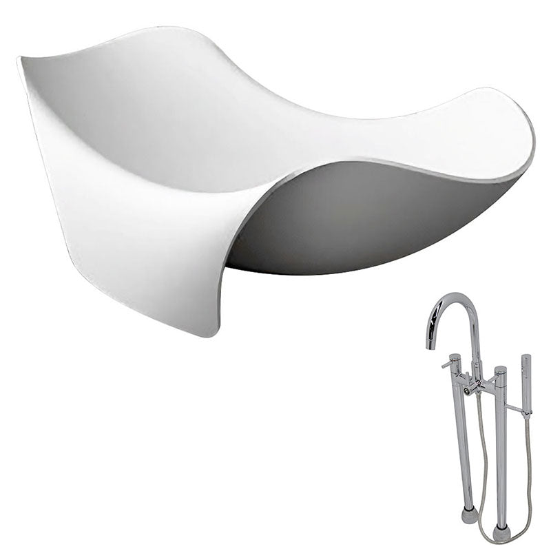 Anzzi Cielo 6.5 ft. Man-Made Stone Freestanding Non-Whirlpool Bathtub in Matte White and Sol Series Faucet in Chrome