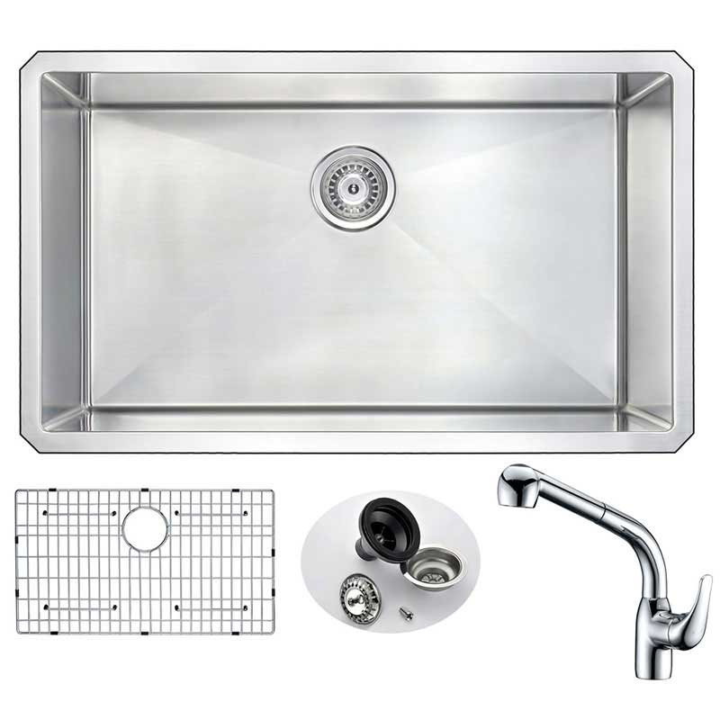 Anzzi VANGUARD Undermount Stainless Steel 32 in. 0-Hole Single Bowl Kitchen Sink with Harbour Faucet in Chrome