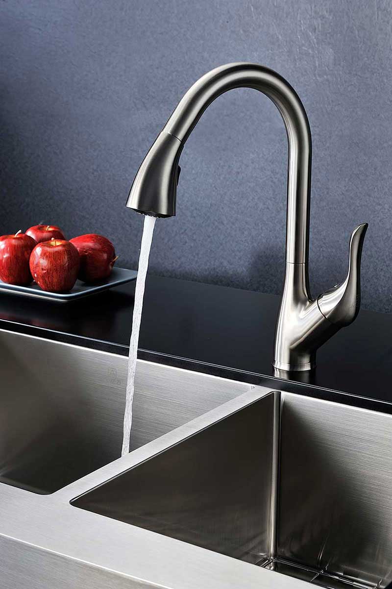 Anzzi Accent Series Single Handle Pull Down Kitchen Faucet in Brushed Nickel 12