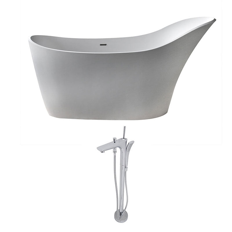 Anzzi Alto 5.6 ft. Man-Made Stone Freestanding Non-Whirlpool Bathtub in Matte White and Kase Series Faucet in Chrome