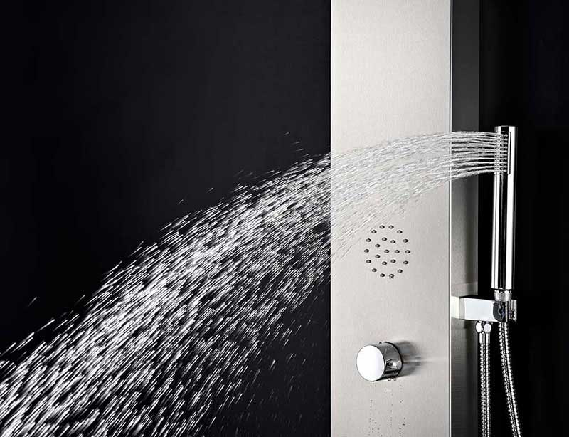 Anzzi TUNDRA Series 52 in. Full Body Shower Panel System with Heavy Rain Shower and Spray Wand in Brushed Steel 5