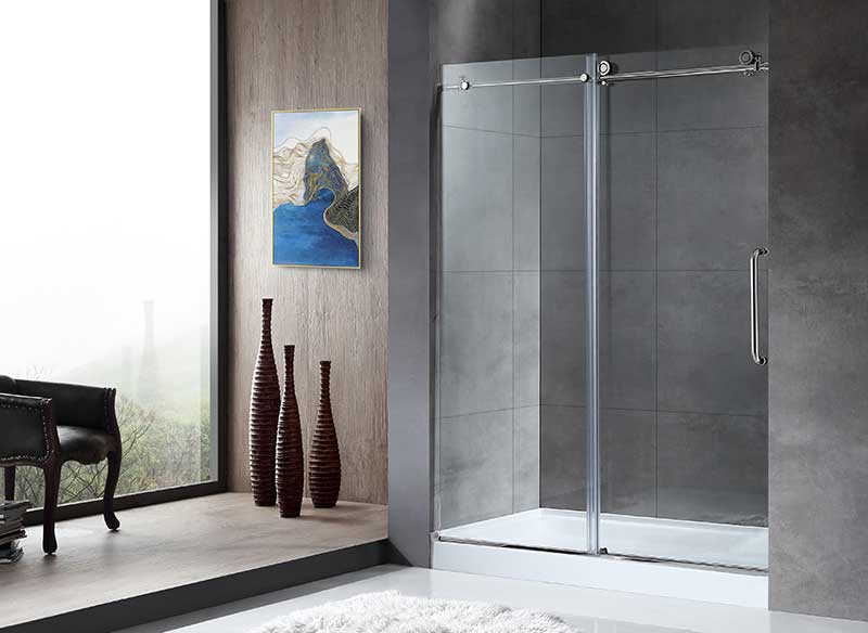 Anzzi Leon Series 48 in. by 76 in. Frameless Sliding Shower Door in Chrome with Handle SD-AZ8077-01CH 2