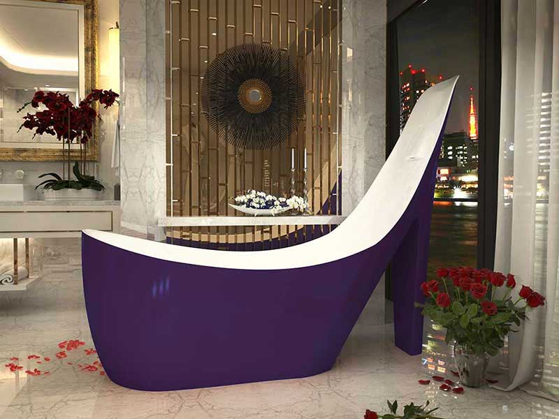 Anzzi Gala 80 in. One Piece Acrylic Freestanding Bathtub in Glossy Violet and White  2