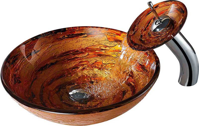 Anzzi Stanza Series Deco-Glass Vessel Sink in Lustrous Brown with Matching Chrome Waterfall Faucet