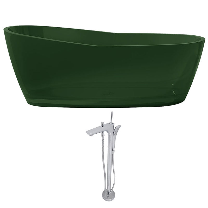Anzzi Ember 5.4 ft. Man-Made Stone Freestanding Non-Whirlpool Bathtub in Emerald Green and Kase Series Faucet in Chrome