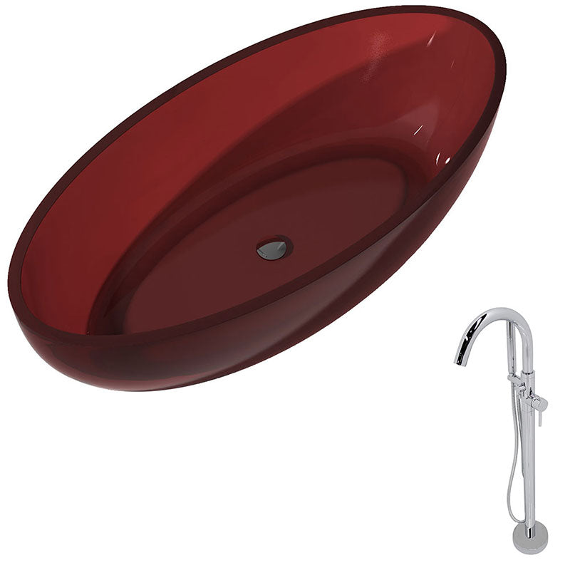 Anzzi Opal 5.6 ft. Man-Made Stone Freestanding Non-Whirlpool Bathtub in Deep Red and Kros Series Faucet in Chrome