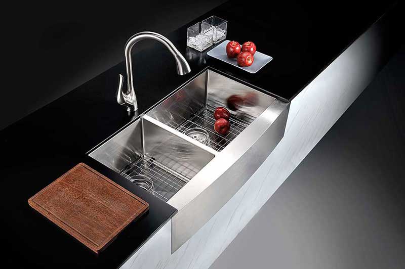 Anzzi ELYSIAN Series 33 in. Farm House 40/60 Dual Basin Handmade Stainless Steel Kitchen Sink 5
