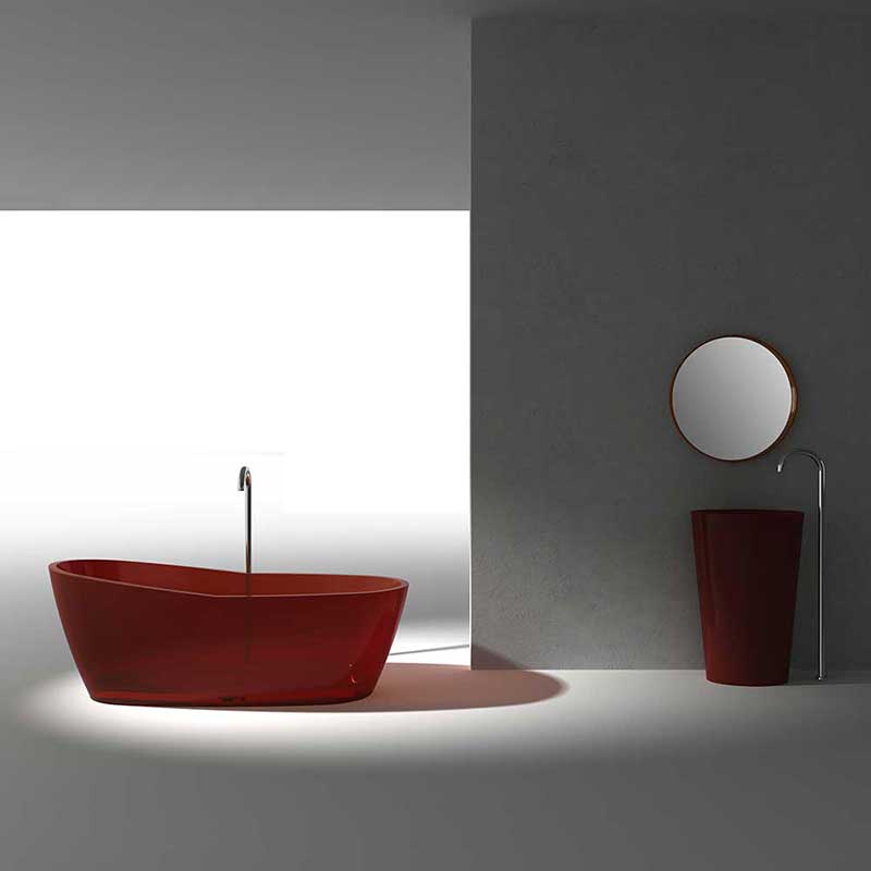 Ember 65 in. One Piece Anzzi Stone Freestanding Bathtub in Translucent Deep Red 6