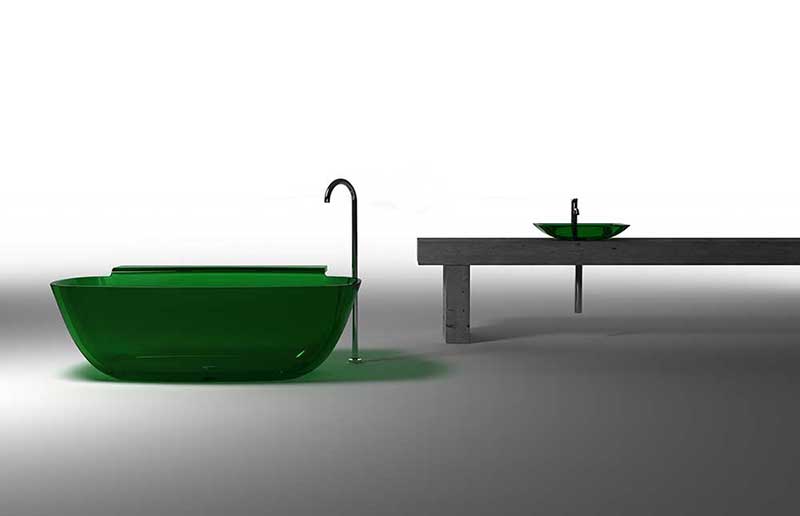 Anzzi Vida 5.2 ft. Man-Made Stone Freestanding Non-Whirlpool Bathtub in Emerald Green and Sol Series Faucet in Chrome 4