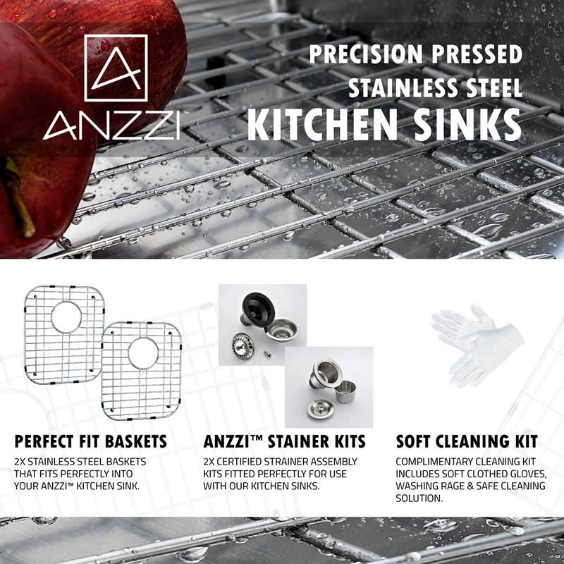 Anzzi MOORE Undermount Stainless Steel 32 in. Double Bowl Kitchen Sink and Faucet Set with Harbour Faucet in Polished Chrome 7