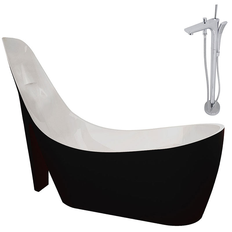 Anzzi Gala 6.7 ft. Acrylic Freestanding Non-Whirlpool Bathtub in Glossy Black and Kase Series Faucet in Chrome