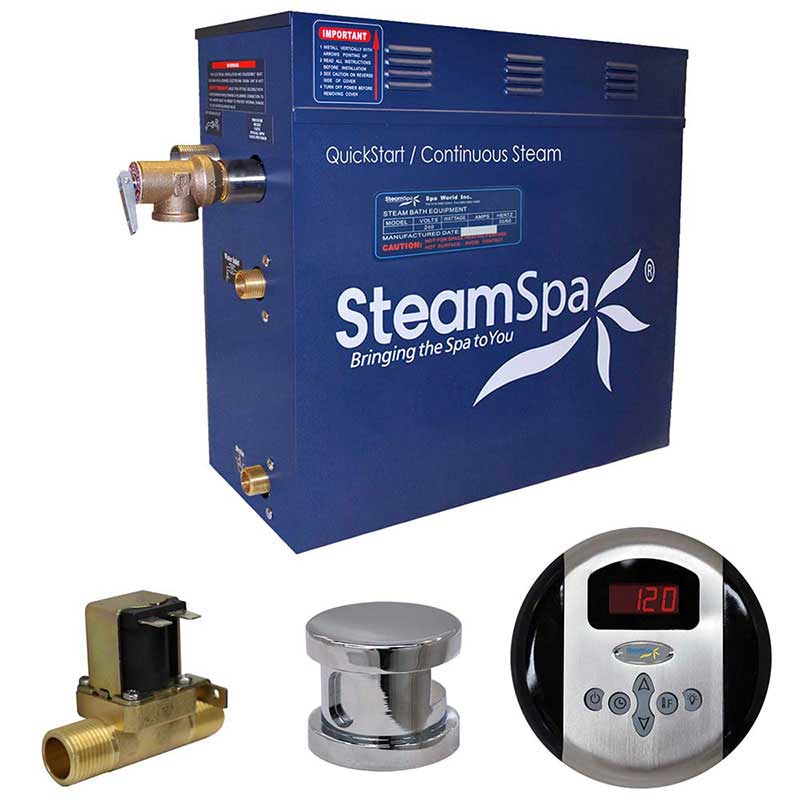SteamSpa Oasis 7.5 KW QuickStart Acu-Steam Bath Generator Package with Built-in Auto Drain in Polished Chrome