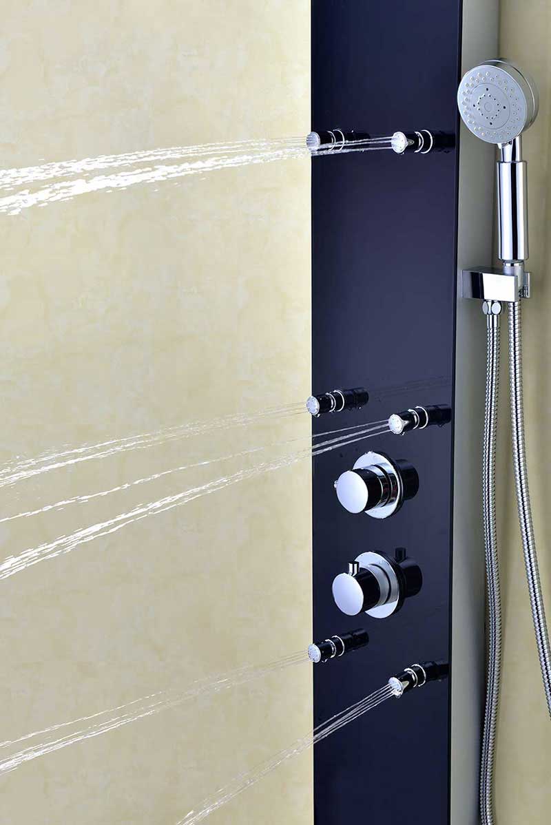 Anzzi Melody 59 in. 6-Jetted Full Body Shower Panel with Heavy Rain Shower and Spray Wand in Black Deco-Glass 9
