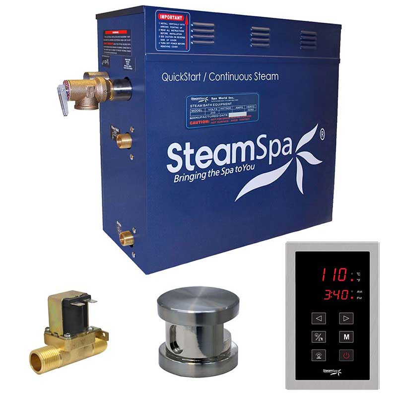 SteamSpa Oasis 6 KW QuickStart Acu-Steam Bath Generator Package with Built-in Auto Drain in Brushed Nickel