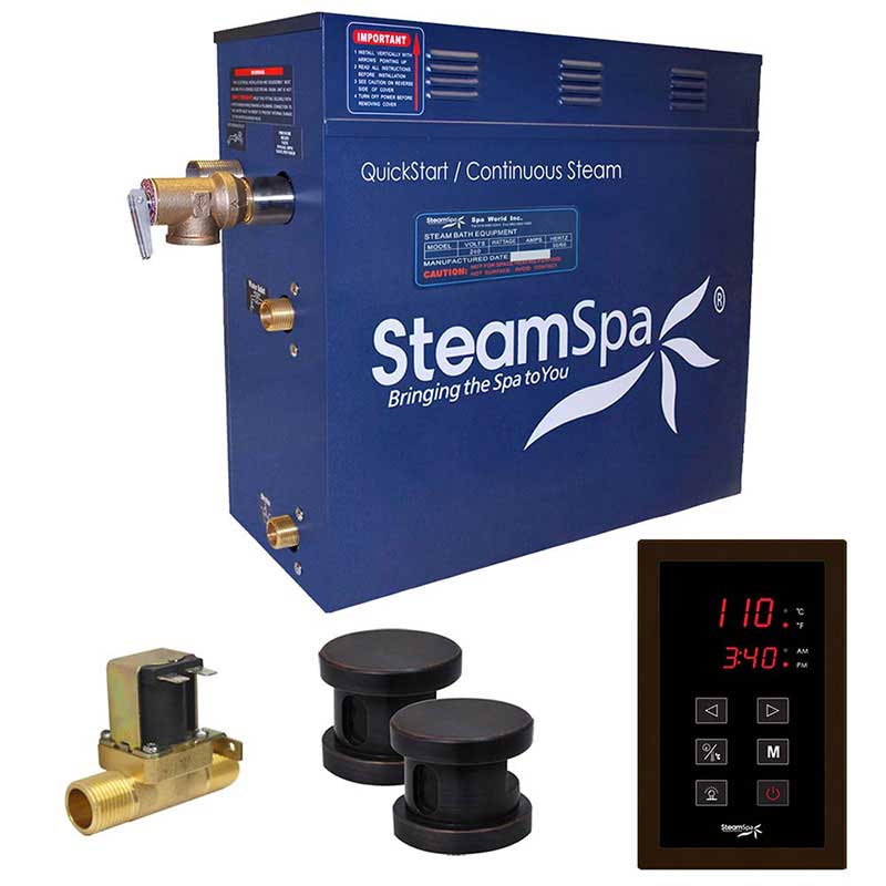 SteamSpa Oasis 12 KW QuickStart Acu-Steam Bath Generator Package with Built-in Auto Drain in Oil Rubbed Bronze
