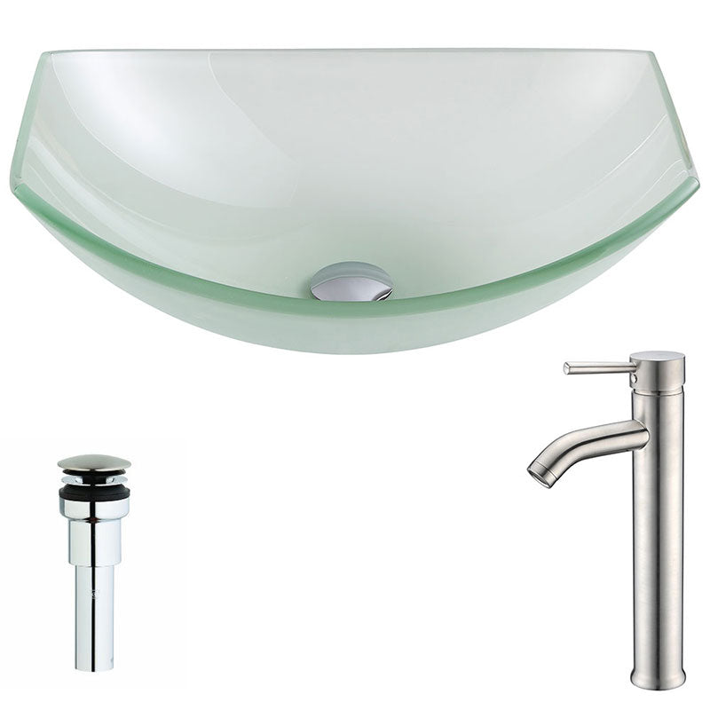 Anzzi Pendant Series Deco-Glass Vessel Sink in Lustrous Frosted with Fann Faucet in Brushed Nickel