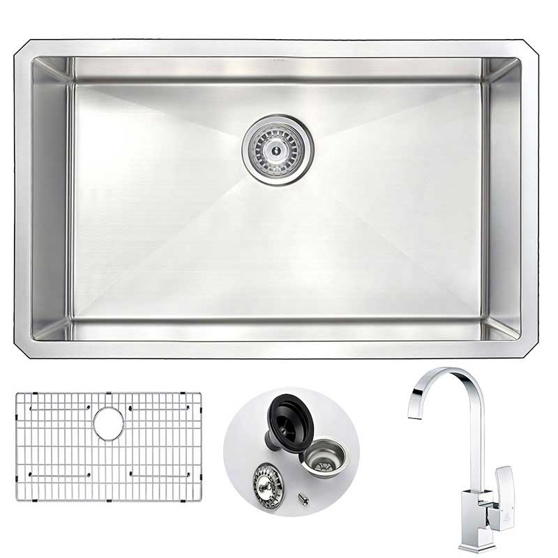 Anzzi VANGUARD Undermount Stainless Steel 30 in. 0-Hole Kitchen Sink and Faucet Set with Opus Faucet in Polished Chrome