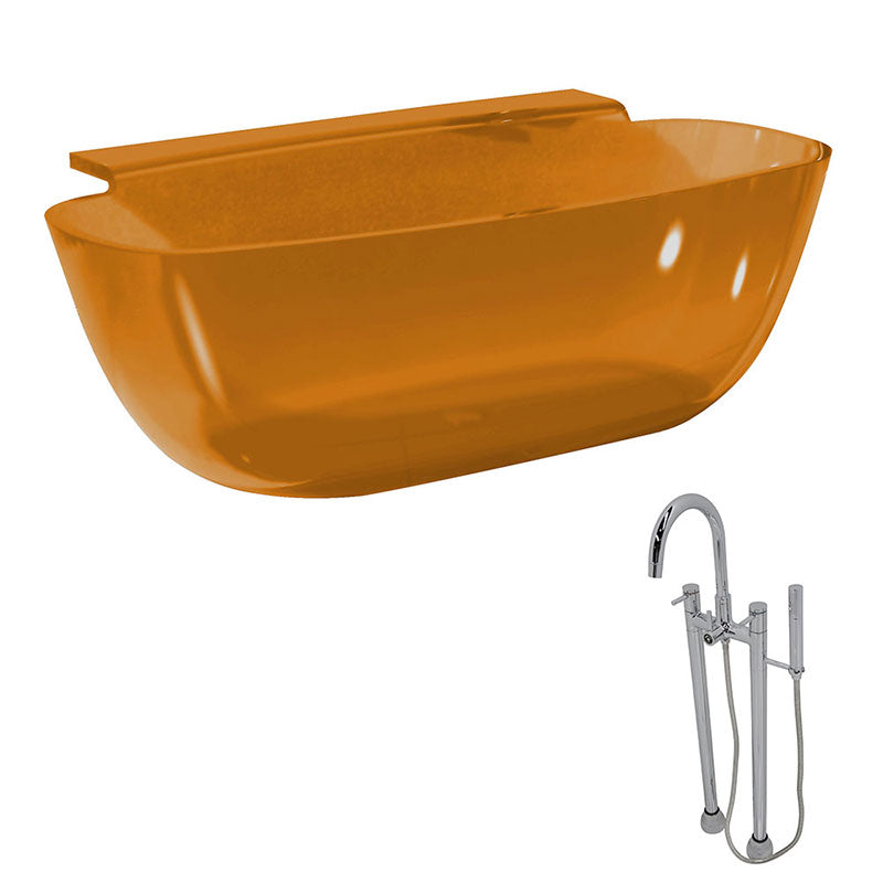 Anzzi Vida 5.2 ft. Man-Made Stone Freestanding Non-Whirlpool Bathtub in Honey Amber and Sol Series Faucet in Chrome
