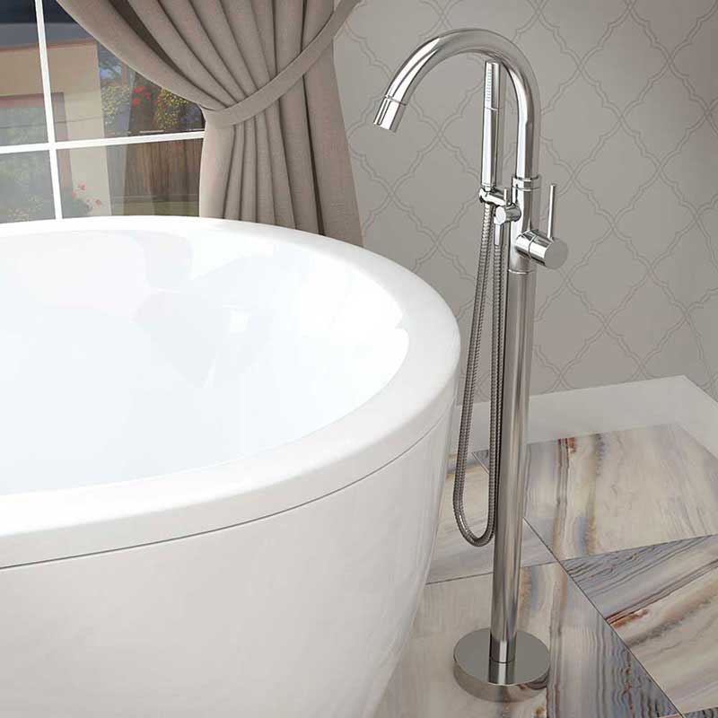 Anzzi Roccia 5.1 ft. Man-Made Stone Freestanding Non-Whirlpool Bathtub in Matte White and Kros Series Faucet in Chrome 6