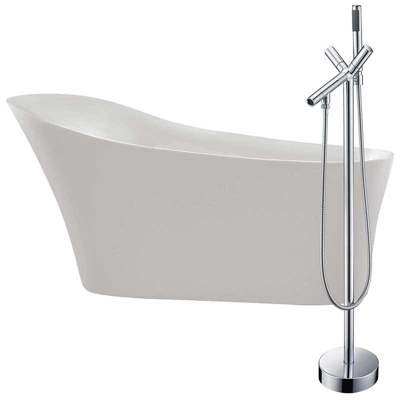 Anzzi Maple 67 in. Acrylic Flatbottom Non-Whirlpool Bathtub in White with Havasu Faucet in Polished Chrome FTAZ092-0042C