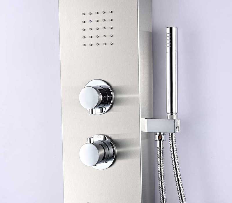 Anzzi ANCHORAGE Series 60 in. Full Body Shower Panel System with Heavy Rain Shower and Spray Wand in Brushed Steel 3