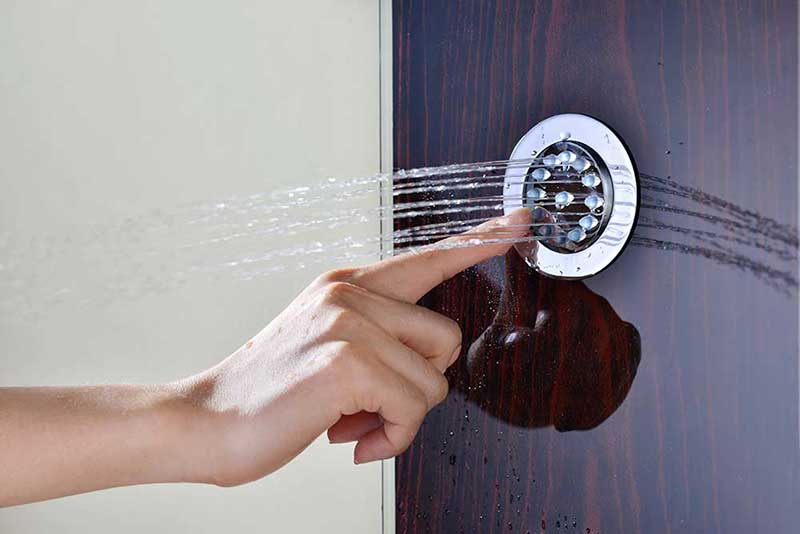 Anzzi Pure 59 in. 3-Jetted Full Body Shower Panel with Heavy Rain Shower and Spray Wand in Mahogany Style Deco-Glass 7