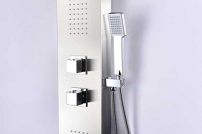Anzzi EXPANSE Series 64 in. Full Body Shower Panel System with Heavy Rain Shower and Spray Wand in Brushed Steel 9