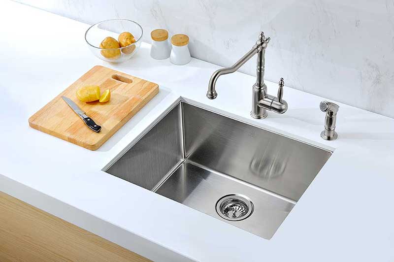 Anzzi VANGUARD Series 23 in. Under Mount Single Basin Handmade Stainless Steel Kitchen Sink 3