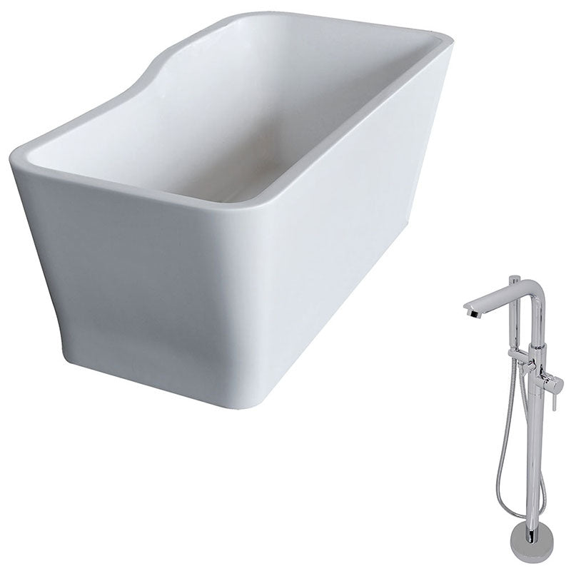Anzzi Salva 5.7 ft. Acrylic Freestanding Non-Whirlpool Bathtub in White and Sens Series Faucet in Chrome