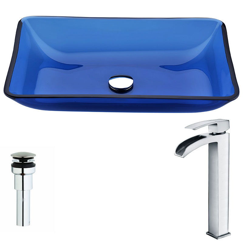Anzzi Harmony Series Deco-Glass Vessel Sink in Cloud Blue with Key Faucet in Polished Chrome