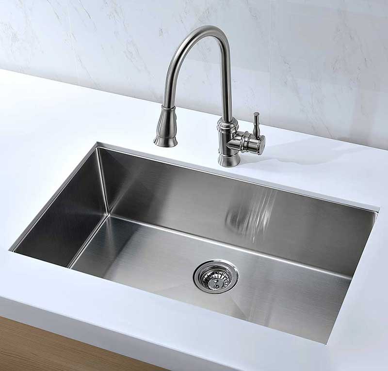 Anzzi VANGUARD Series 32 in. Under Mount Single Basin Handmade Stainless Steel Kitchen Sink 2