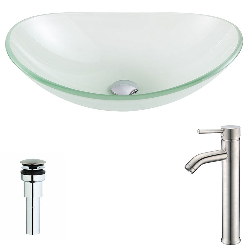 Anzzi Forza Series Deco-Glass Vessel Sink in Lustrous Frosted with Fann Faucet in Brushed Nickel