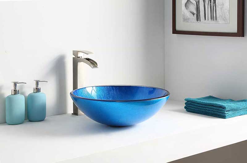 Anzzi Clavier Series Deco-Glass Vessel Sink in Lustrous Blue Finish 4