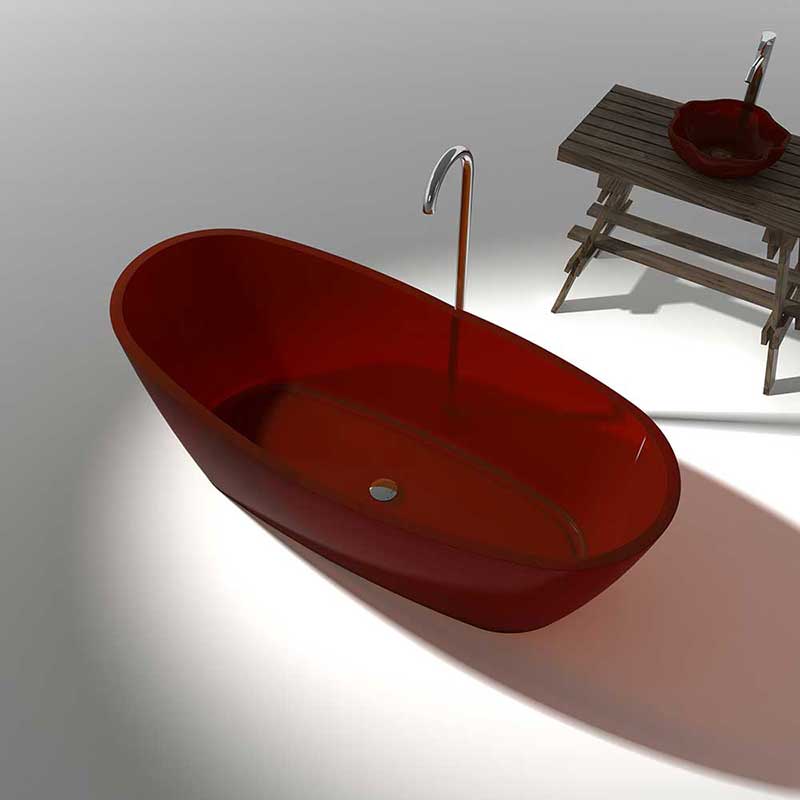 Ember 65 in. One Piece Anzzi Stone Freestanding Bathtub in Translucent Deep Red 5