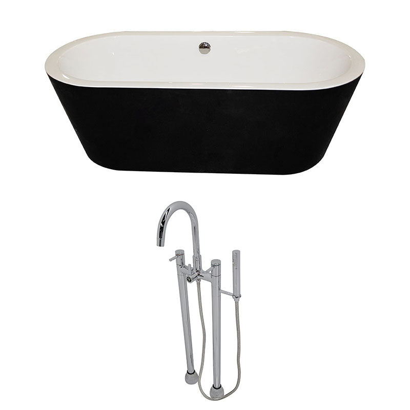 Anzzi Dualita 5.3 ft. Acrylic Freestanding Non-Whirlpool Bathtub in Black and Sol Series Faucet in Chrome