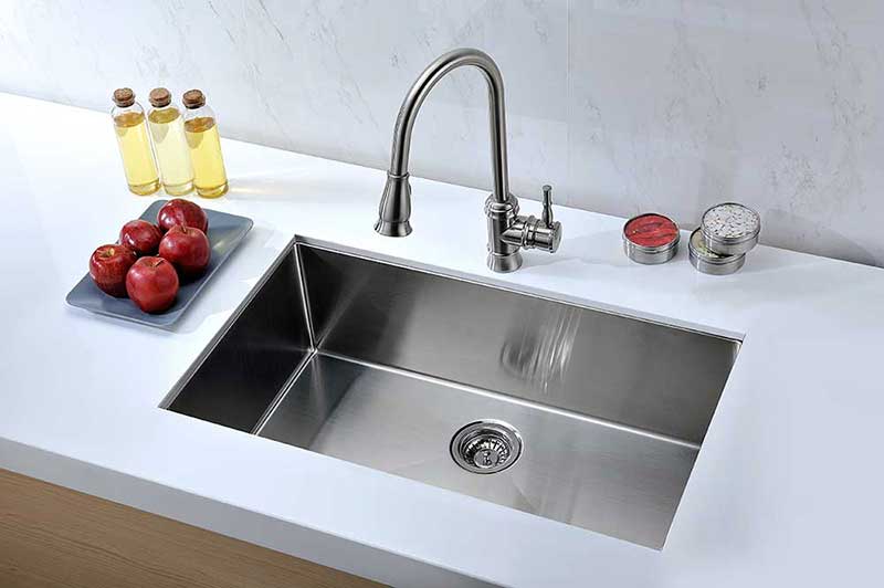 Anzzi VANGUARD Series 32 in. Under Mount Single Basin Handmade Stainless Steel Kitchen Sink 3