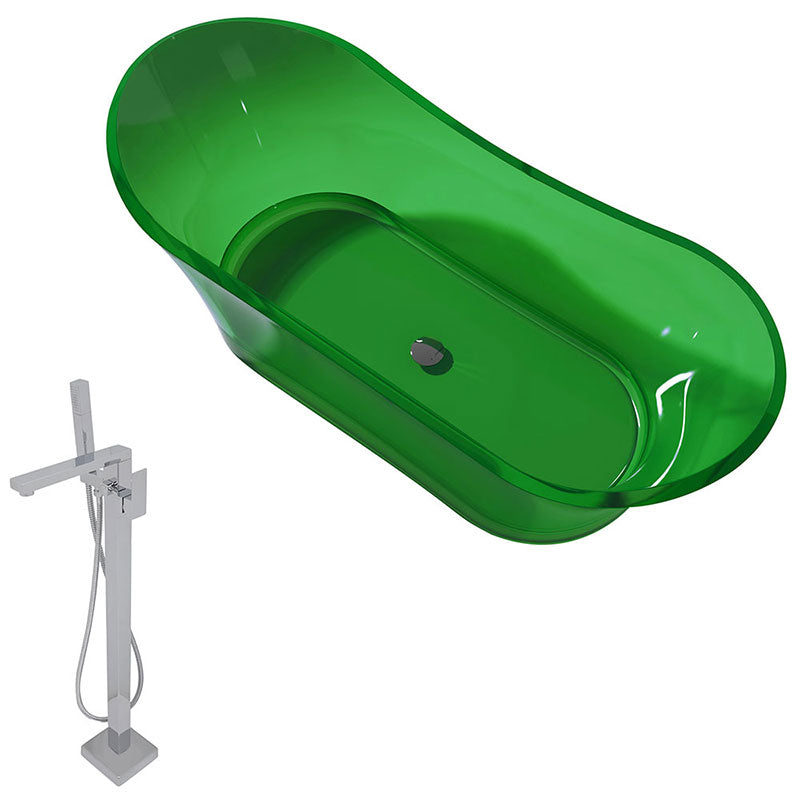 Anzzi Azul 5.8 ft. Man-Made Stone Freestanding Non-Whirlpool Bathtub in Emerald Green and Dawn Series Faucet in Chrome