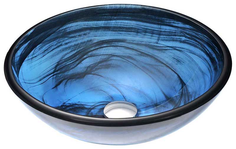 Anzzi Soave Series Deco-Glass Vessel Sink in Sapphire Wisp with Crown Faucet in Chrome 2