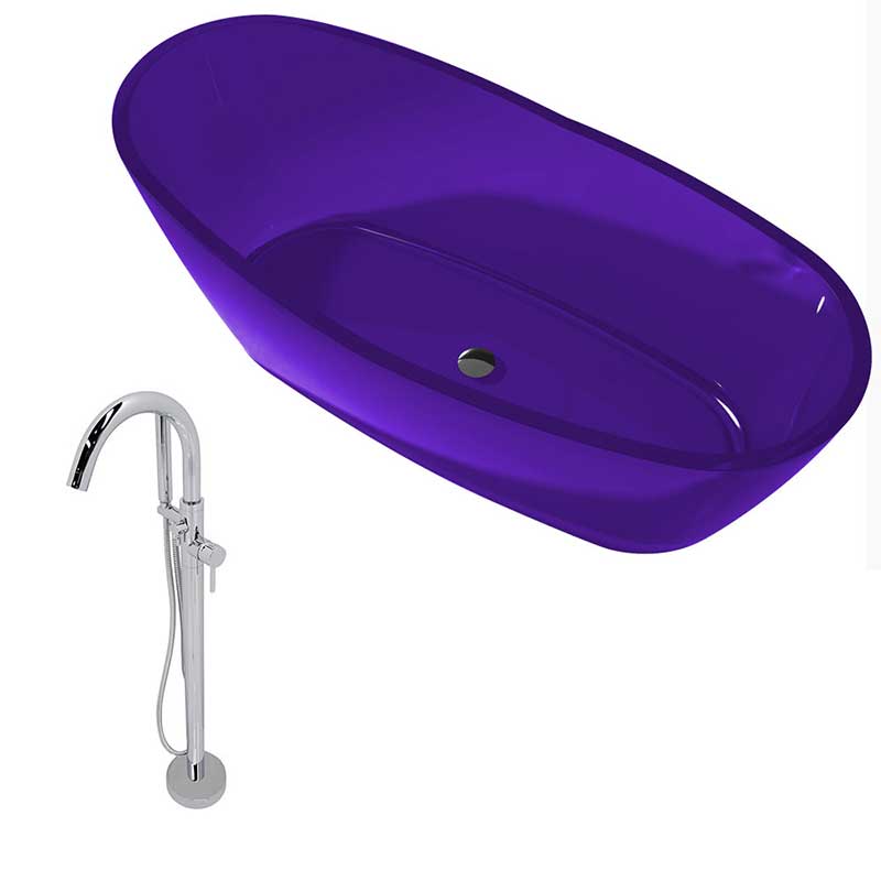 Anzzi Ember 5.4 ft. Man-Made Stone Center drain Freestanding Bathtub in Evening Violet with Kros Freestanding Faucet in Chrome