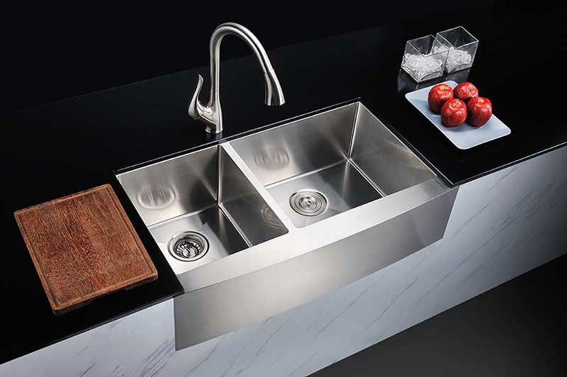 Anzzi ELYSIAN Series 33 in. Farm House 40/60 Dual Basin Handmade Stainless Steel Kitchen Sink 3