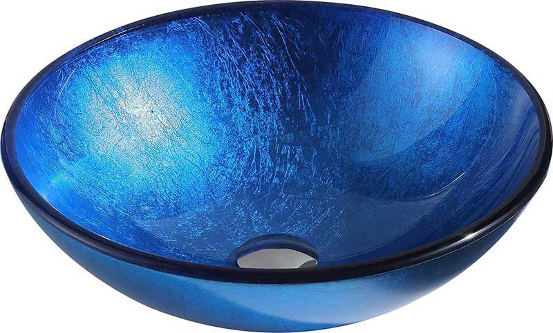 Anzzi Clavier Series Deco-Glass Vessel Sink in Lustrous Blue with Enti Faucet in Chrome 2