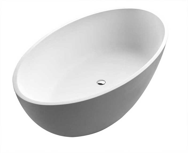 Anzzi Cestino 5.5 ft. Man-Made Stone Freestanding Non-Whirlpool Bathtub in Matte White and Sol Series Faucet in Chrome 2