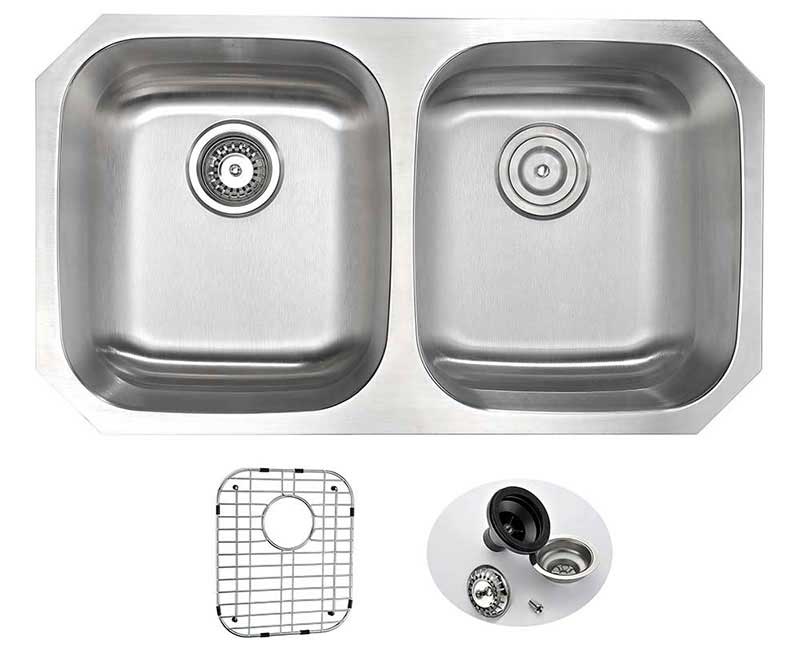 Anzzi MOORE Undermount Stainless Steel 32 in. Double Bowl Kitchen Sink and Faucet Set with Harbour Faucet in Brushed Nickel 8