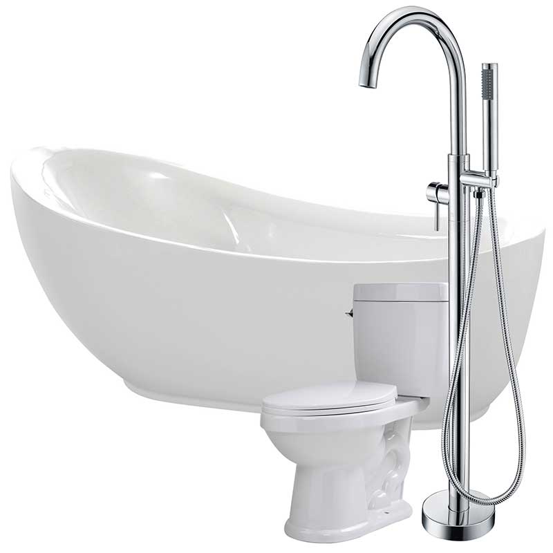Anzzi Talyah 71 in. Acrylic Flatbottom Non-Whirlpool Bathtub with Kros Faucet and Talos 1.6 GPF Toilet FTAZ090-25C-65