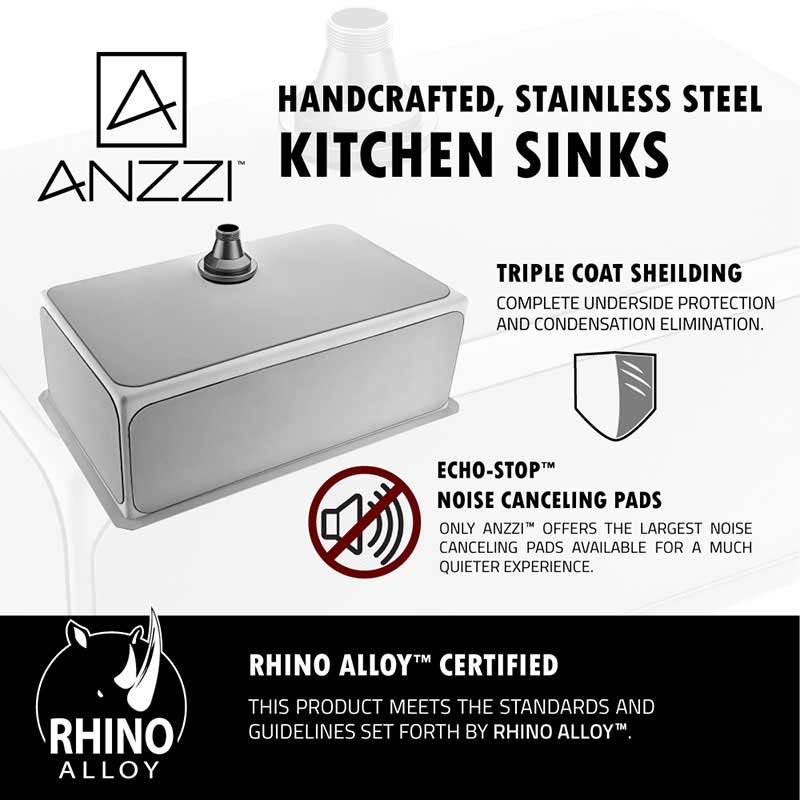 Anzzi VANGUARD Series 32 in. Under Mount Single Basin Handmade Stainless Steel Kitchen Sink 7