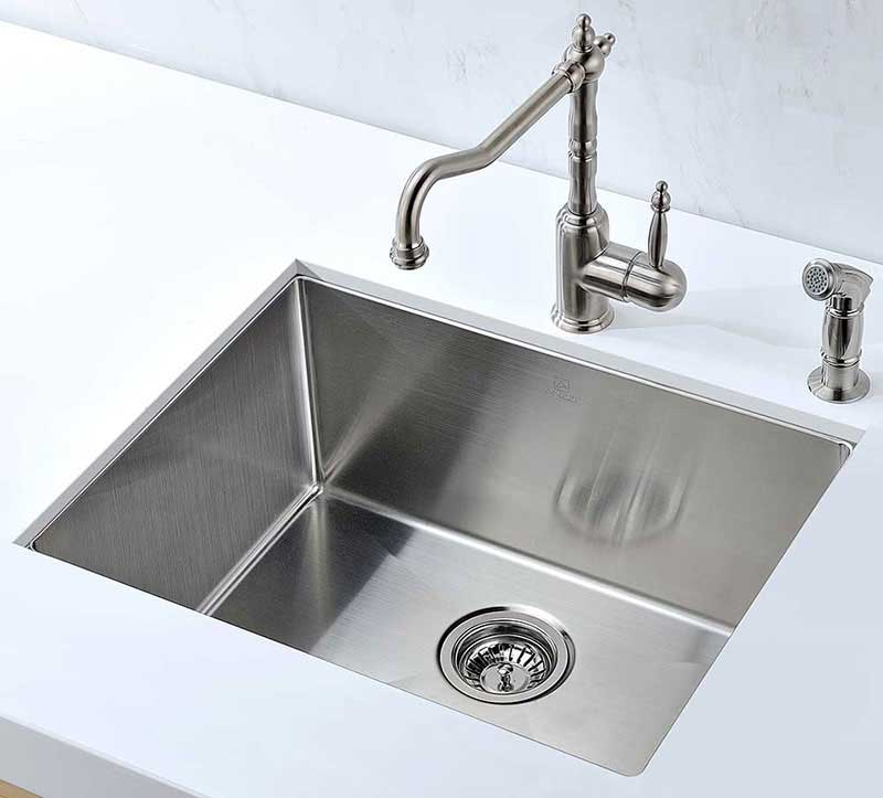 Anzzi VANGUARD Series 23 in. Under Mount Single Basin Handmade Stainless Steel Kitchen Sink 2