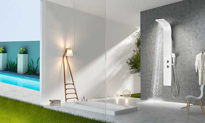 Anzzi ARENA Series 60 in. Full Body Shower Panel System with Heavy Rain Shower and Spray Wand in White 13