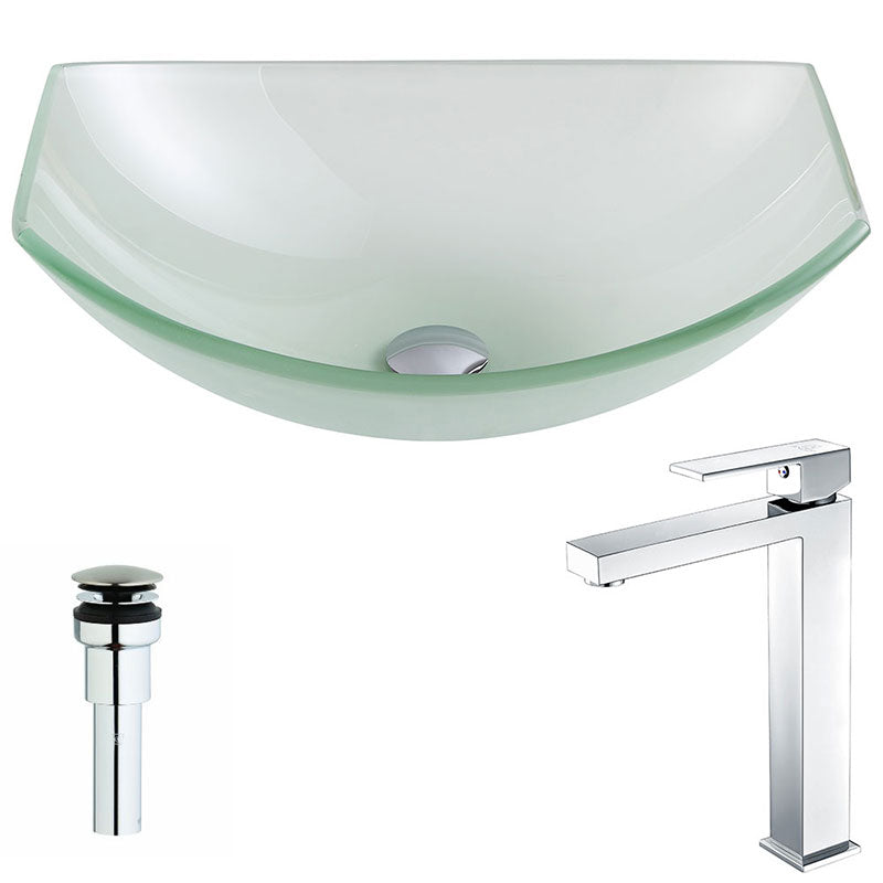 Anzzi Pendant Series Deco-Glass Vessel Sink in Lustrous Frosted with Enti Faucet in Polished Chrome